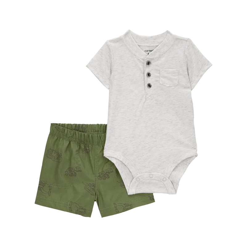 Carter's Baby Boy Henley Bodysuit & Shorts Set - Gray & Green