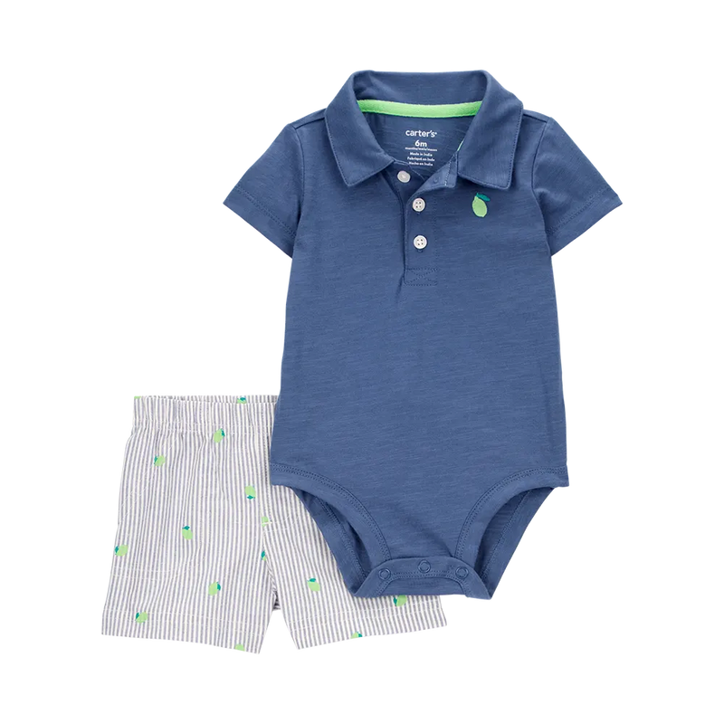 Carter's Baby Boy Polo Bodysuit & Striped Shorts Set - Blue