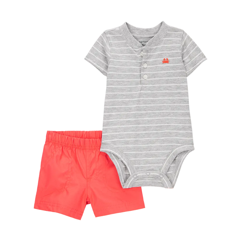 Carter's Baby Boy Striped Bodysuit & Shorts Set - Gray & Orange
