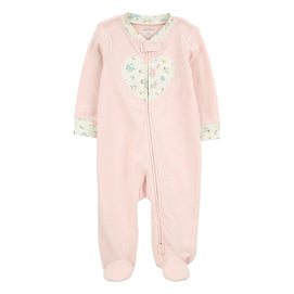 Pyjama dors-bien cœur rayé bébé fille - Coton rose