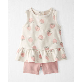 Ensemble 2 pièces fraise en coton bio bébé fille