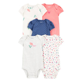 Lot de 5 bodys manches courtes bébé fille - Coton