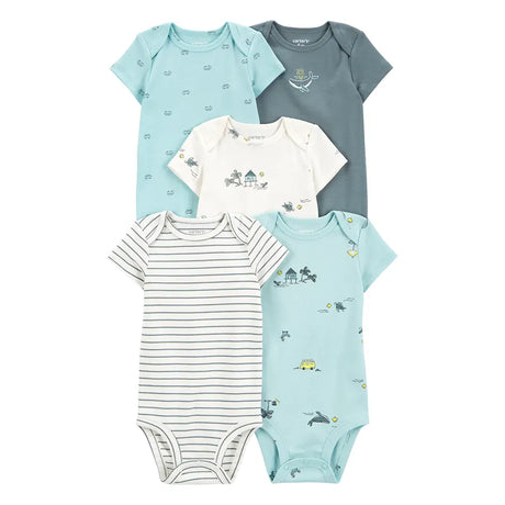 Lot de 5 bodys manches courtes bébé garçon - Coton