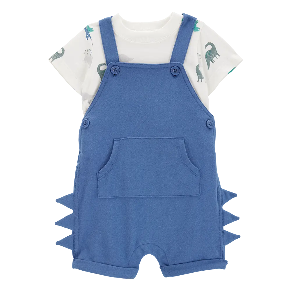 Ensemble salopette courte et t-shirt dinosaure bébé