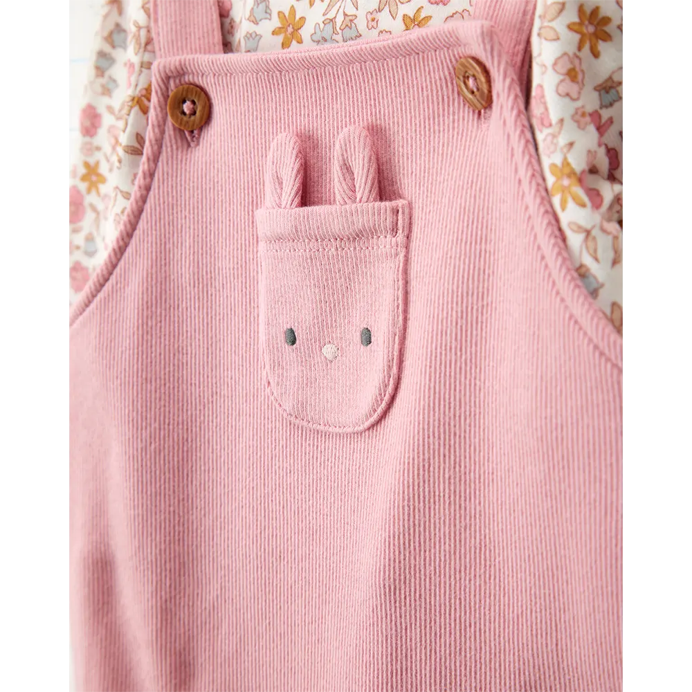 Ensemble salopette et t-shirt lapin bébé fille