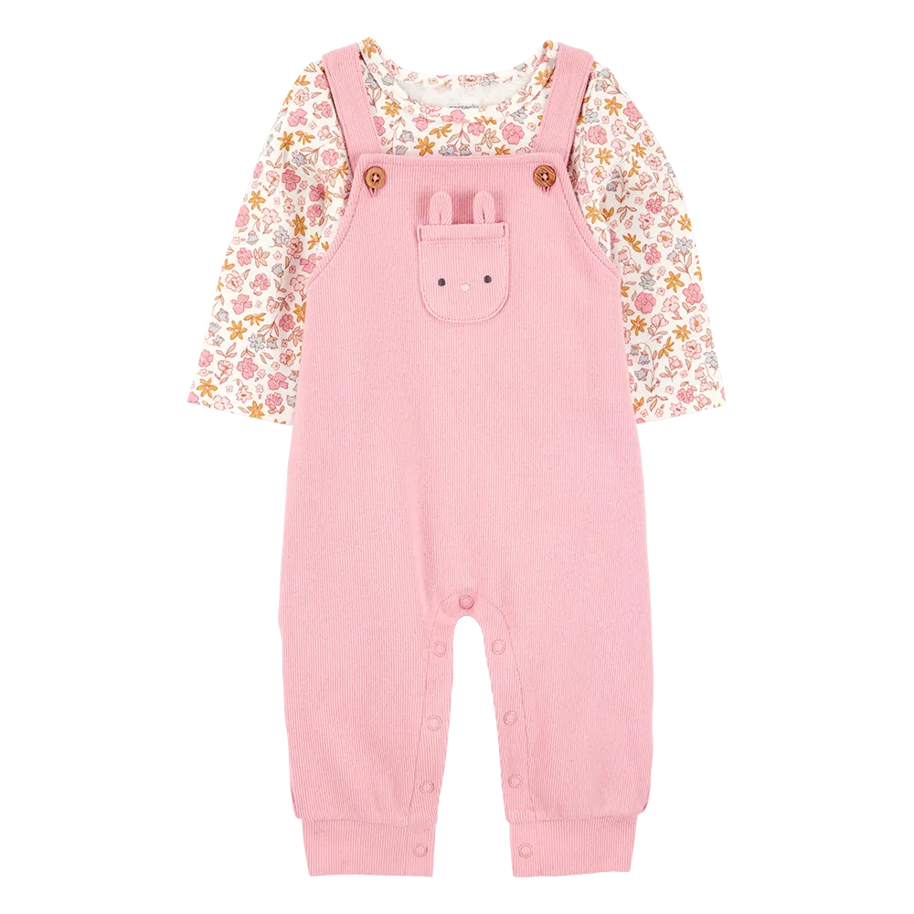Ensemble salopette et t-shirt lapin bébé fille