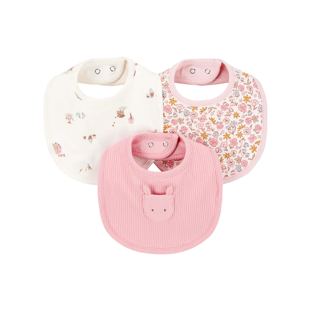 Lot de 3 bavoirs fleuris pour bébé fille