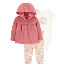 Ensemble 3 pièces cardigan fleuri bébé fille