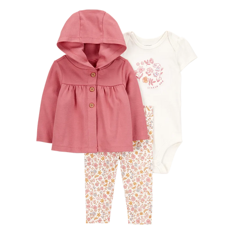 Ensemble 3 pièces cardigan fleuri bébé fille