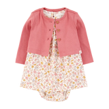 Ensemble robe-body et cardigan bébé fille - Rose