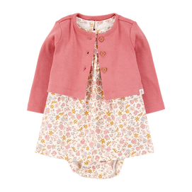 Ensemble robe-body et cardigan bébé fille - Rose