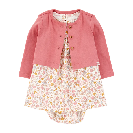 Ensemble robe-body et cardigan bébé fille - Rose