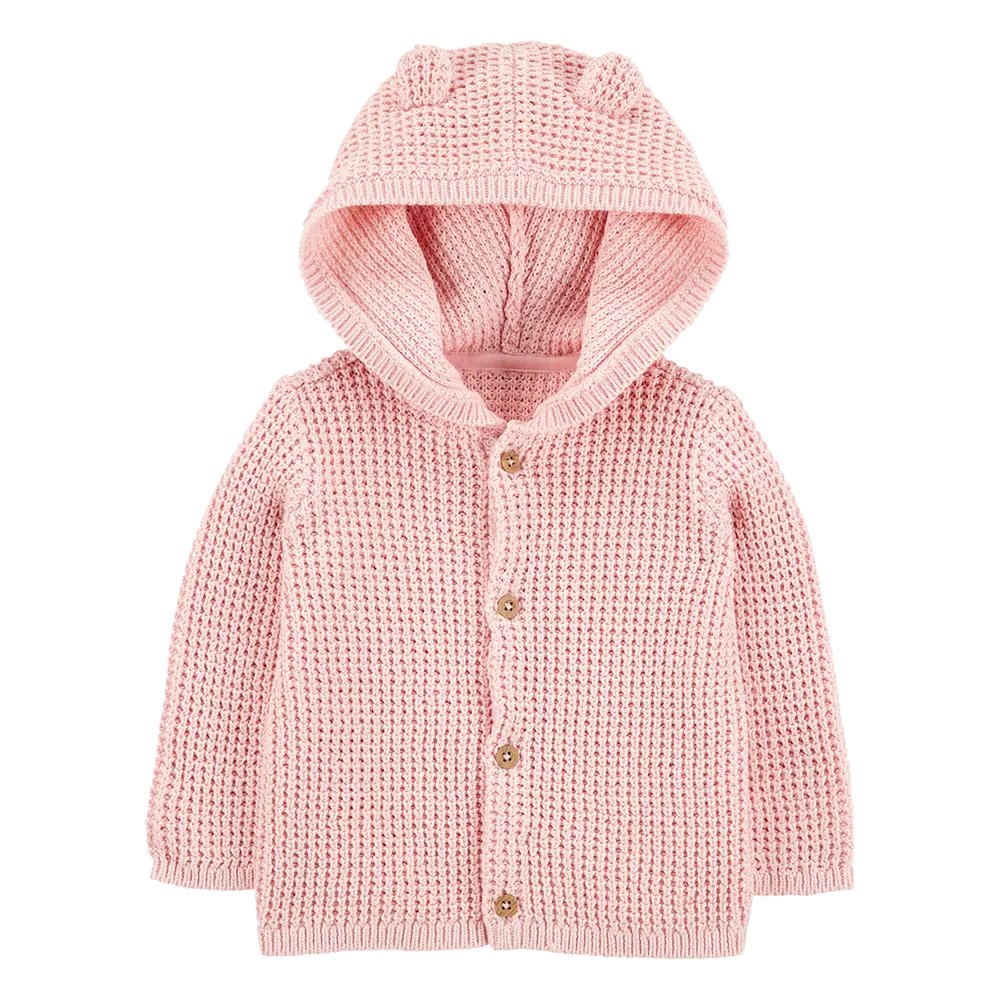 Cardigan gaufré à capuche bébé fille - Rose