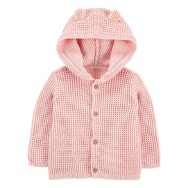 Cardigan gaufré à capuche bébé fille - Rose