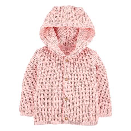 Cardigan gaufré à capuche bébé fille - Rose