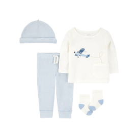 Ensemble 4 pièces avion pour bébé garçon - Coton