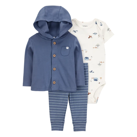 Ensemble 3 pièces cardigan ferme bébé garçon - Coton
