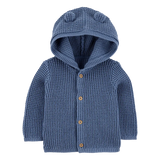Cardigan gaufré à capuche bébé garçon - Bleu marine
