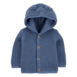 Cardigan gaufré à capuche bébé garçon - Bleu marine