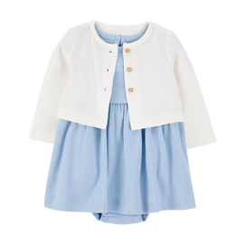 Ensemble robe-body et cardigan bébé fille - Bleu