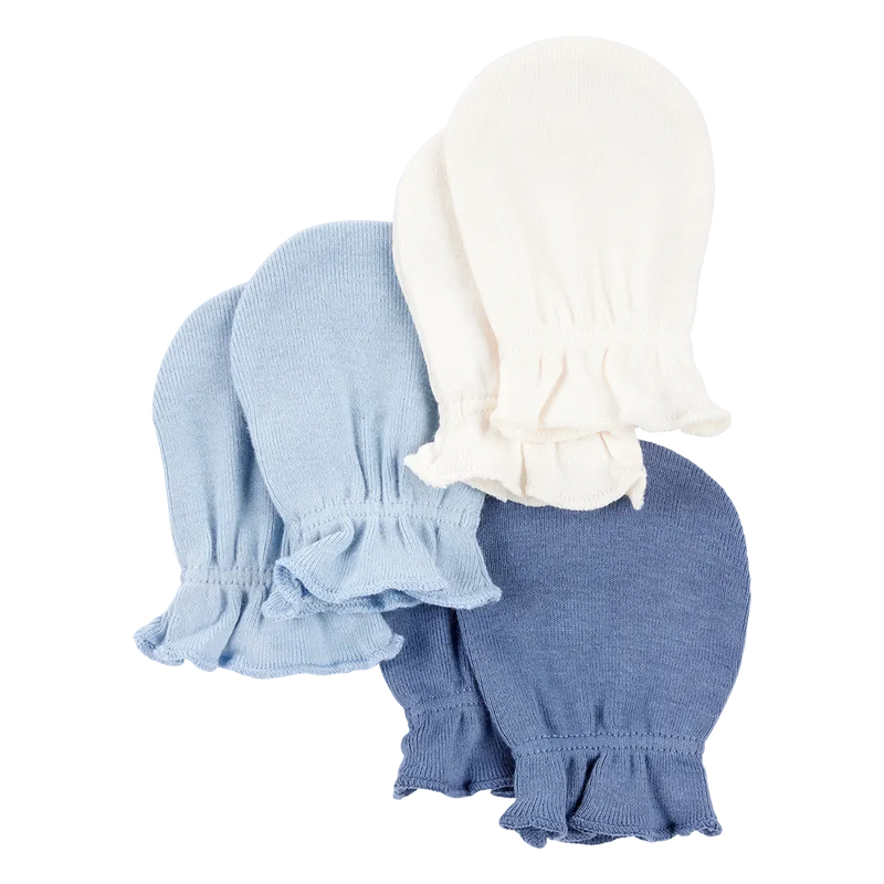 Lot de 3 MouflesAnti-griffures Bébé Garçon Carter's - Bleu & Blanc