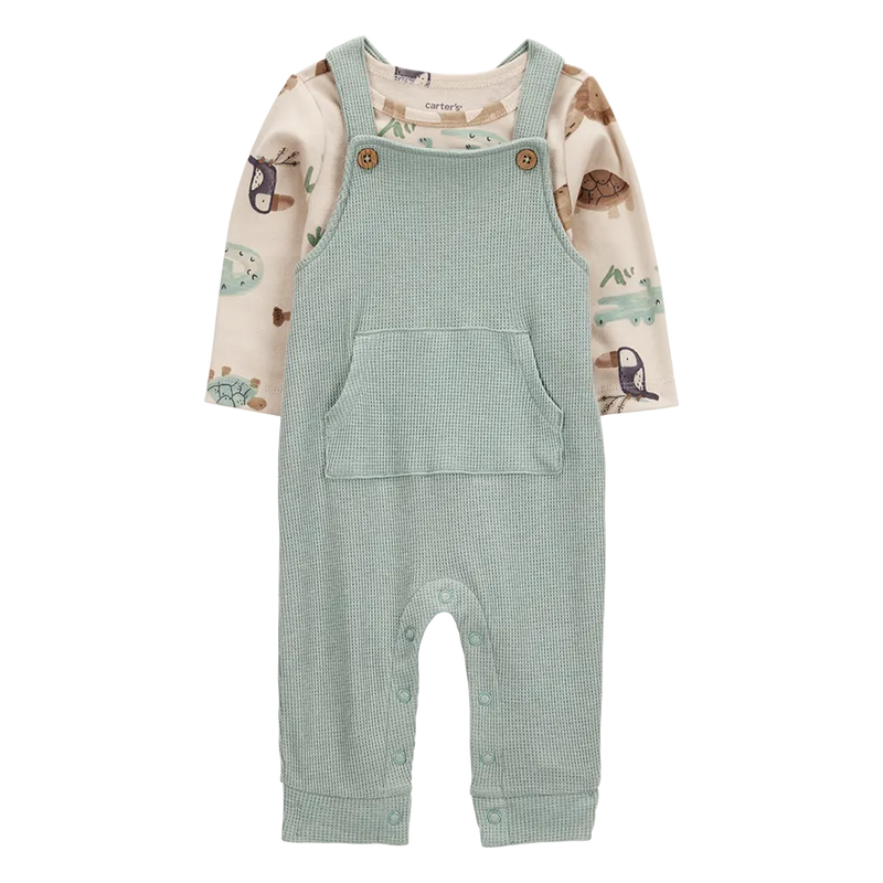 Carter's Baby Boy Waffle-Knit Shortalls & T-shirt Set - Green