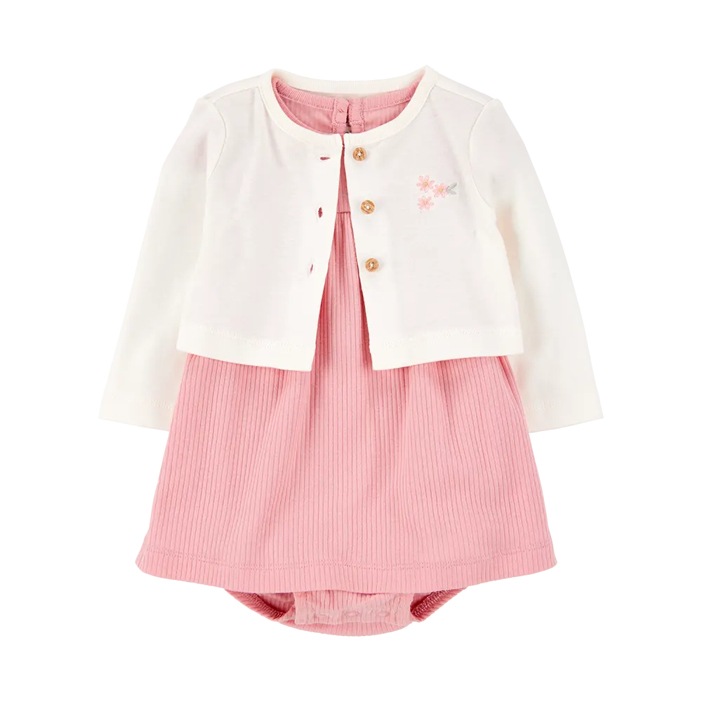 Ensemble robe-body et cardigan bébé fille