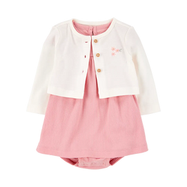 Ensemble robe-body et cardigan bébé fille