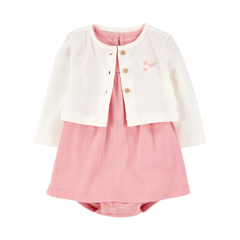 Robe-body & Cardigan Bébé Fille Carter's - Rose & Ivoire