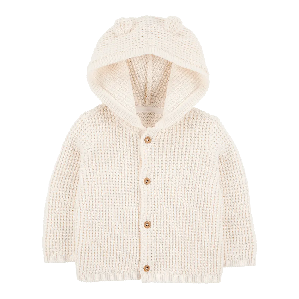 Cardigan à capuche avec oreilles 3D bébé - Ivoire