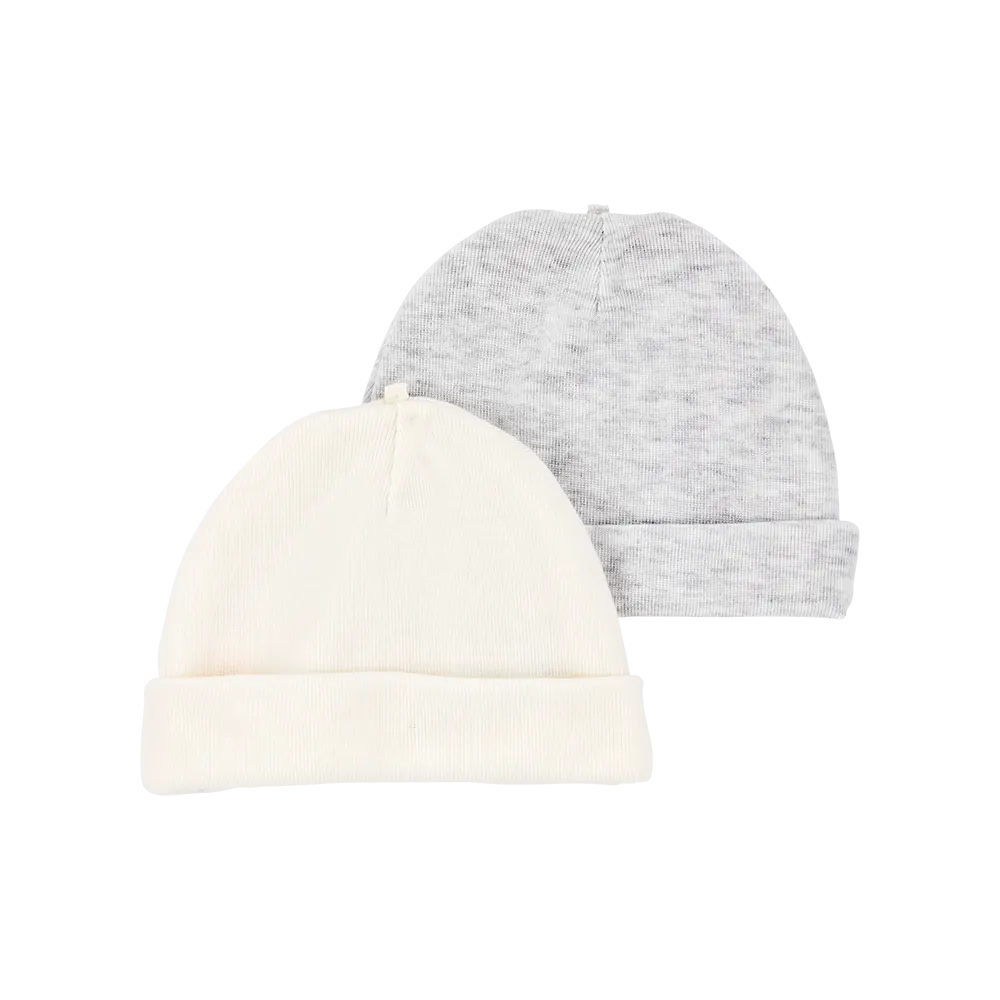 Lot de 2 bonnets de naissance bébé - Gris/Ivoire
