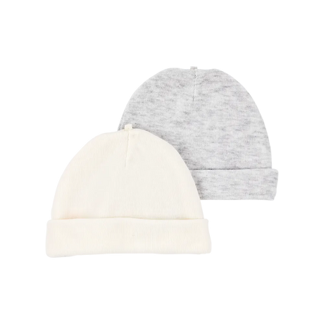Lot de 2 bonnets de naissance bébé - Gris/Ivoire