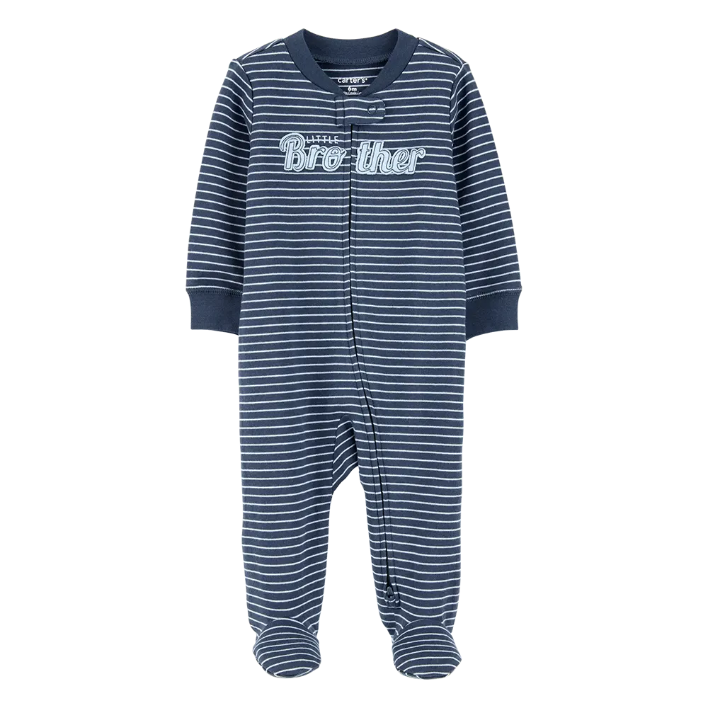 Pyjama dors-bien zippé "Petit Frère" rayé bébé