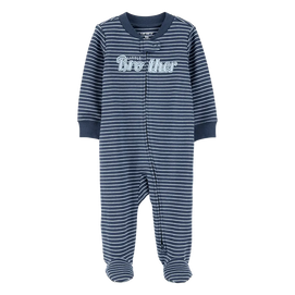 Pyjama dors-bien zippé "Petit Frère" rayé bébé