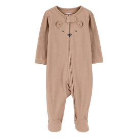 Pyjama dors-bien zippé côtelé ours bébé - Brun