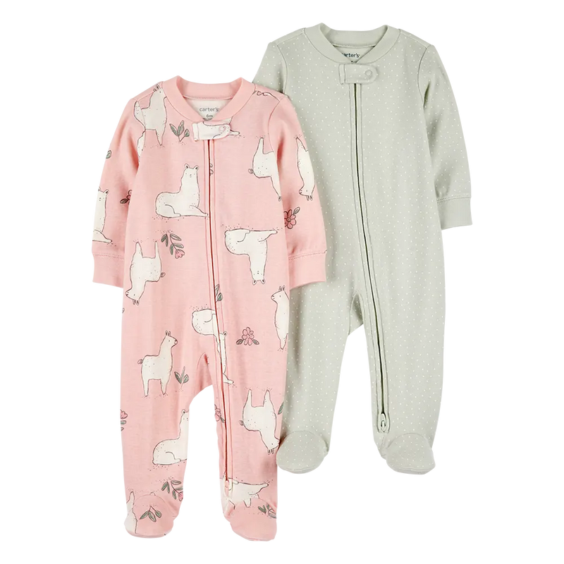 Carter's Baby Girl 2-Pack Zip-Up Cotton Sleep & Plays - Green & Pink