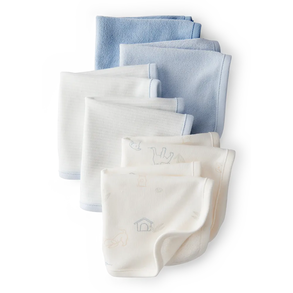 Lot de 6 débarbouillettes bébé garçon - Bleu