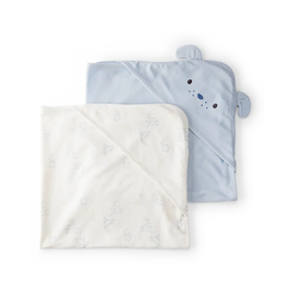Lot de 2 serviettes à capuche bébé garçon - Bleu