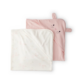 Lot de 2 serviettes à capuche bébé fille - Rose