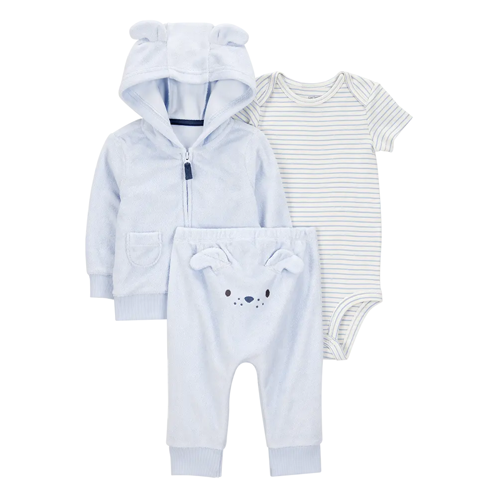 Ensemble 3 pièces cardigan chien bébé garçon - Bleu
