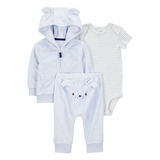 Ensemble 3 pièces cardigan chien bébé garçon - Bleu