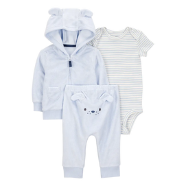 Ensemble 3 pièces cardigan chien bébé garçon - Bleu