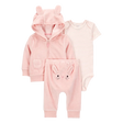 Ensemble 3 pièces cardigan lapin bébé fille - Rose