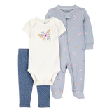 Ensemble 3 pièces papillon bébé fille - Coton