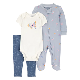 Ensemble 3 pièces papillon bébé fille - Coton