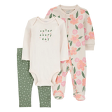 Ensemble 3 pièces floral bébé fille - Coton