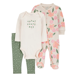 Ensemble 3 pièces floral bébé fille - Coton