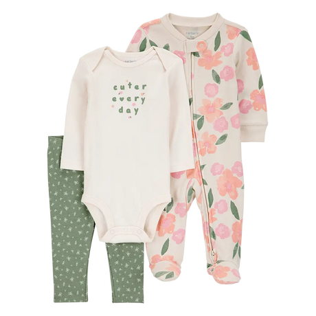 Ensemble 3 pièces floral bébé fille - Coton
