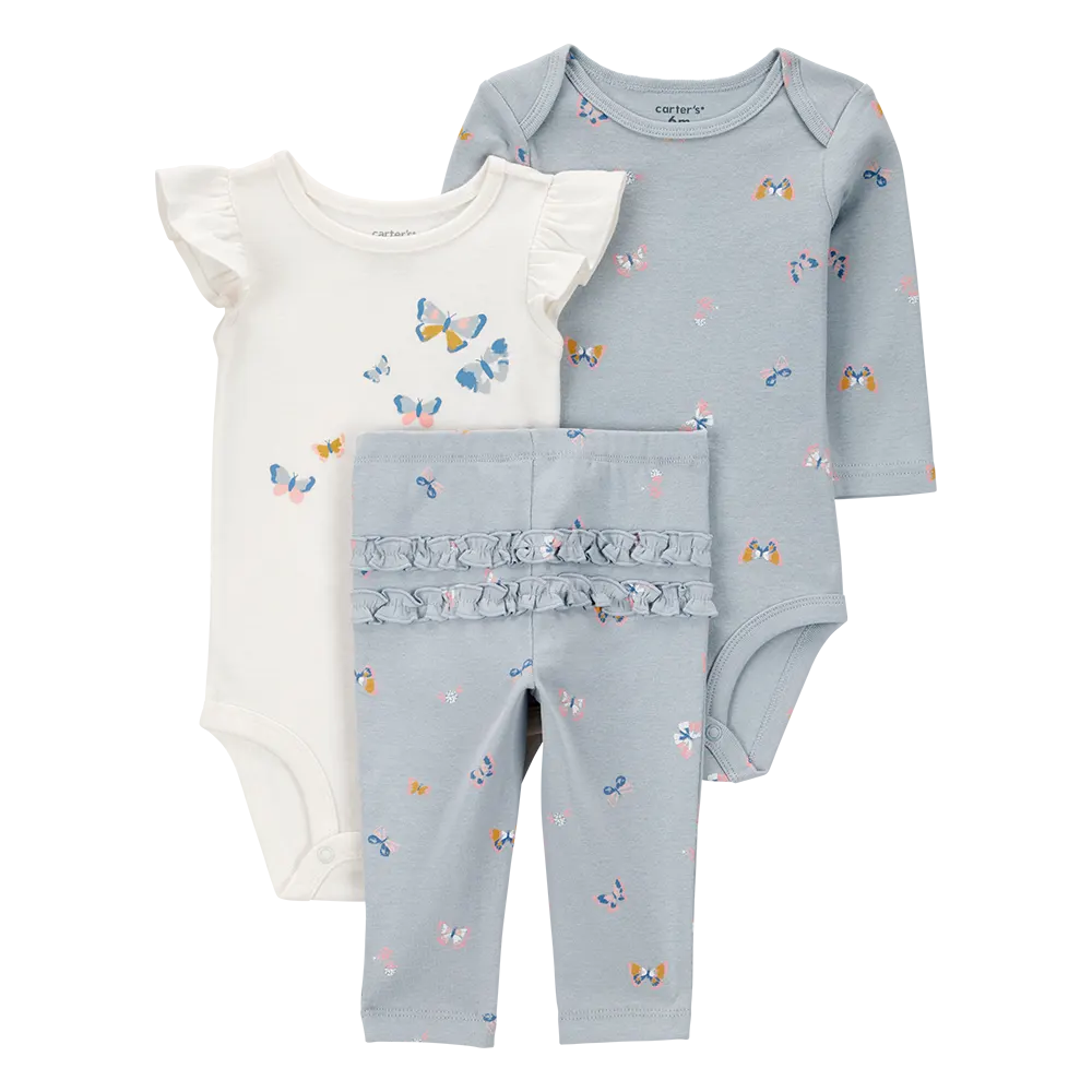 Ensemble 3 pièces papillon pour bébé fille - Coton