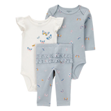 Ensemble 3 pièces papillon pour bébé fille - Coton